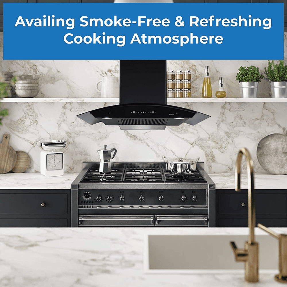 Elica FLCG LTW 900 HAC MS Nero, 90 cm 1350 m3/hr Auto Clean Wall Mounted Chimney, Filterless Technology Touch+Motion Sensor Control (Black)