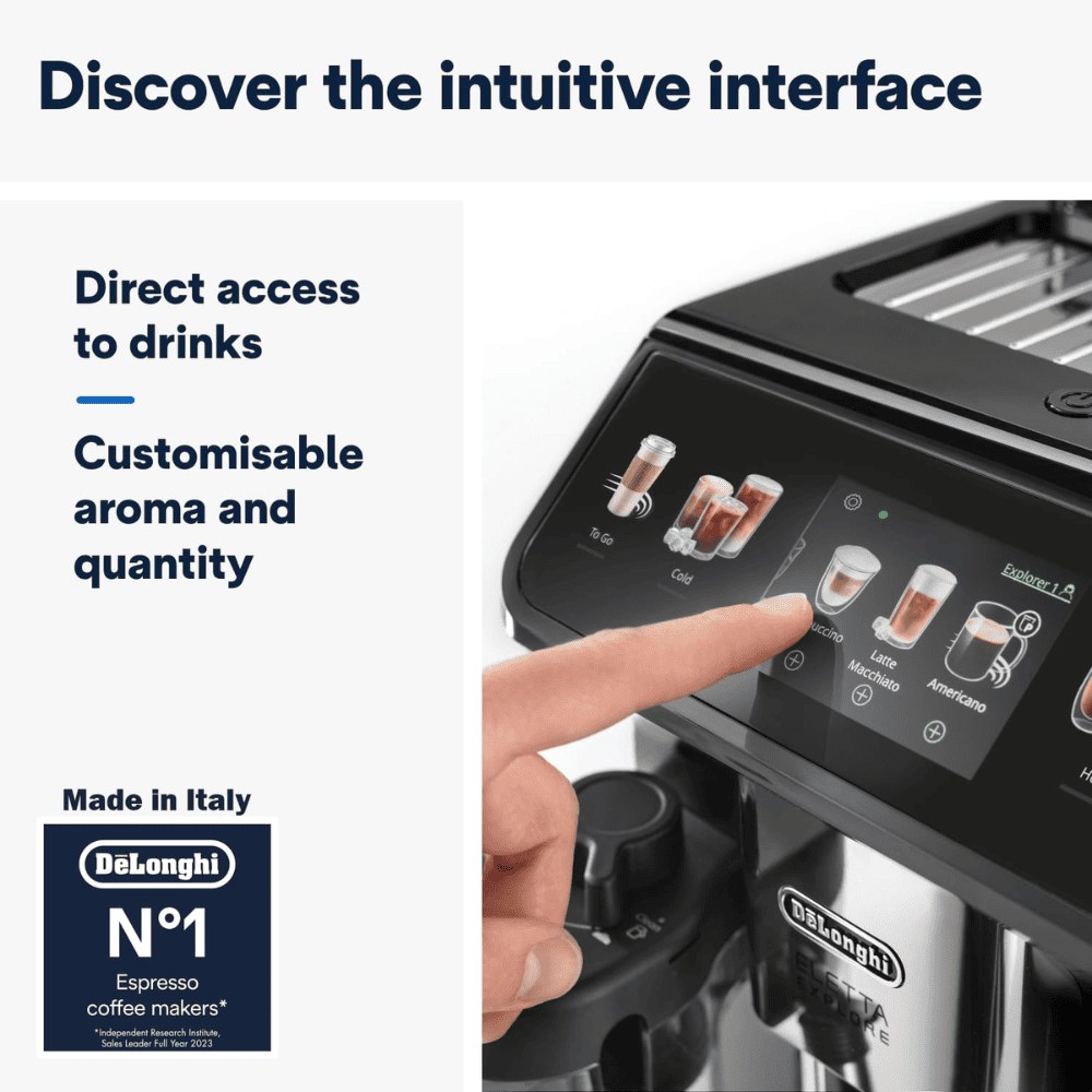 Delonghi ECAM450.65, Eletta Explore Bean Fully Automatic Beverage Hot & Cold Coffee Machine, Silver Black