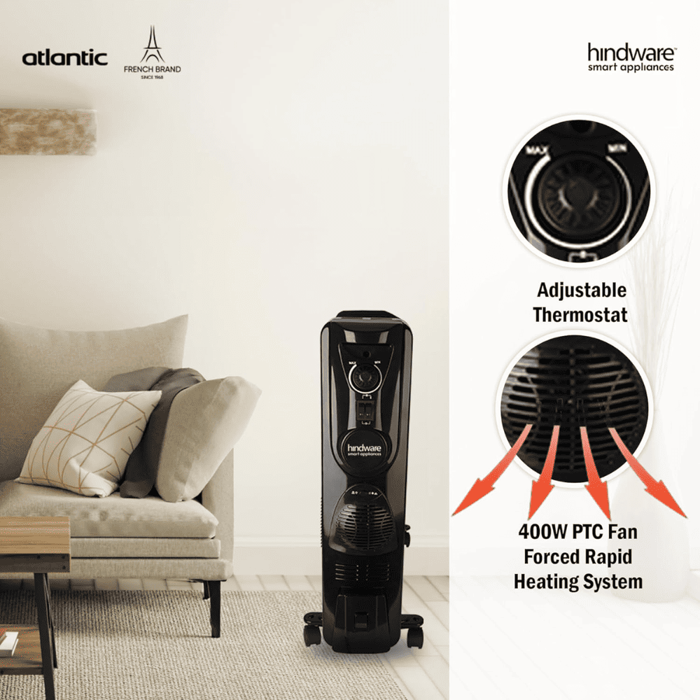 Hindware 11 Wave Fins, 2900 Watts Oil Filled Radiator Room Heater (Atlantic VELDA 11f, Black)