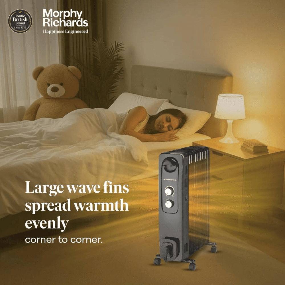Morphy Richards 13 Wave Fins 2500 Watts Oil Filled Radiator Room Heater with PTC Fan (13F OFR Silent Heating Black)