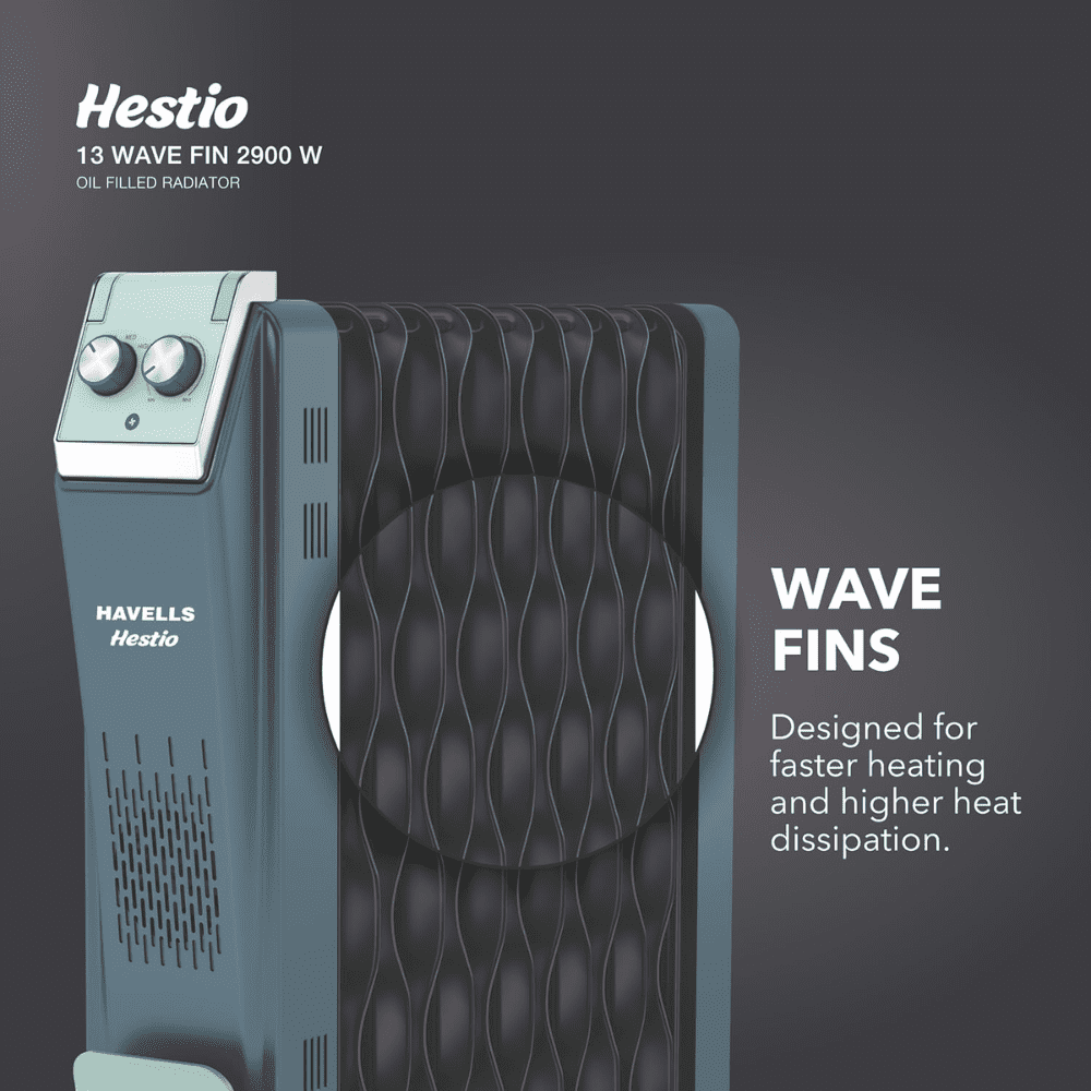 Havells 13 Wave Fins, 2900 Watts Wave Fins Oil Filled Radiators Room Heater (Hestio Ofr 13f, Grey)