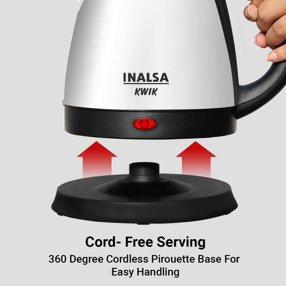 Inalsa ASTA , 1350 Watts 1.2 Litres Stainless Steel Hot Water Kettle (Black)