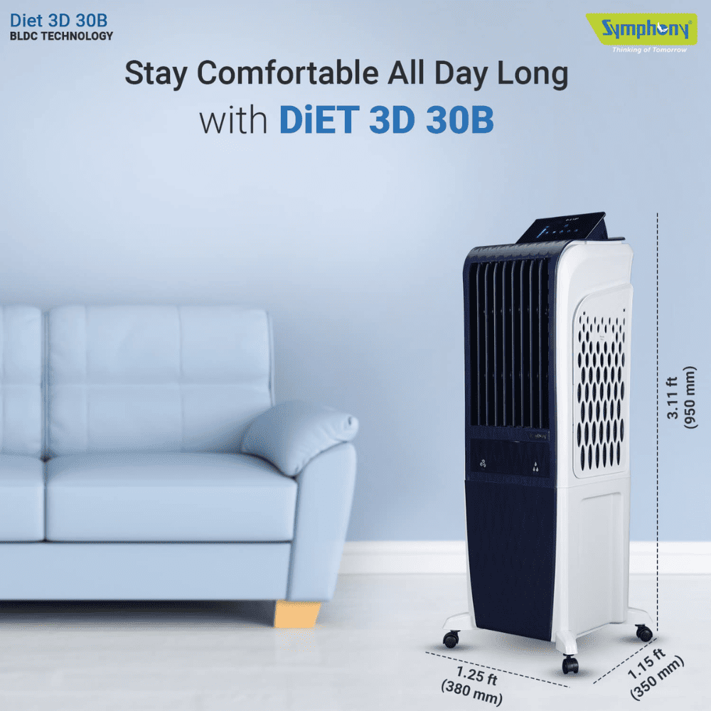 Symphony 30 Ltrs Portable Tower Air Cooler (DiET3D30B)