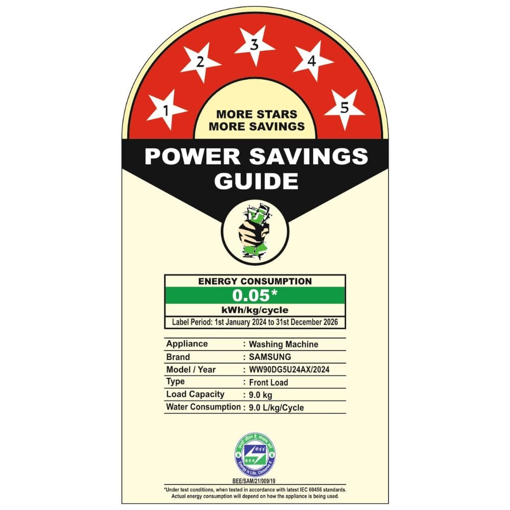 Samsung 9 Kg 5 Star Fully-Automatic Front Load Washing machine (WW90DG5U24AB,Black)