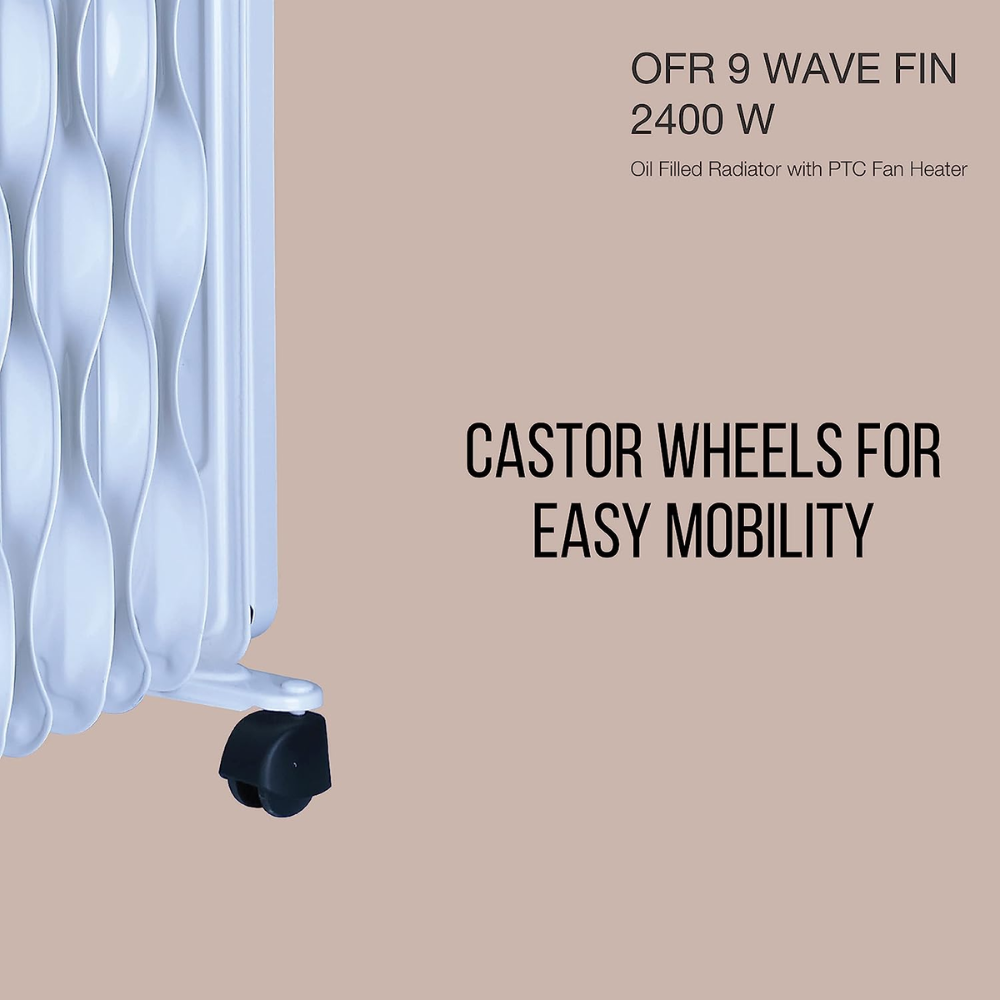Havells 9 Wave Fins, 2400 Watts Oil Filled Radiators Room Heater with PTC Fan (OFR9F, Beige)