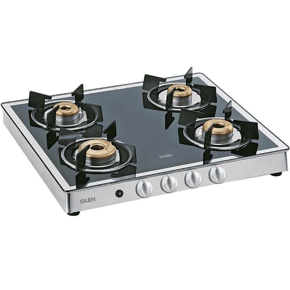 Glen Cooktop,1042 GT FORGED BB MIRROR, 3 Burner 60 cm Auto Manual Glass Top Brass Burner 1 Big + 1 Medium + 1 small Gas Stove (Black)
