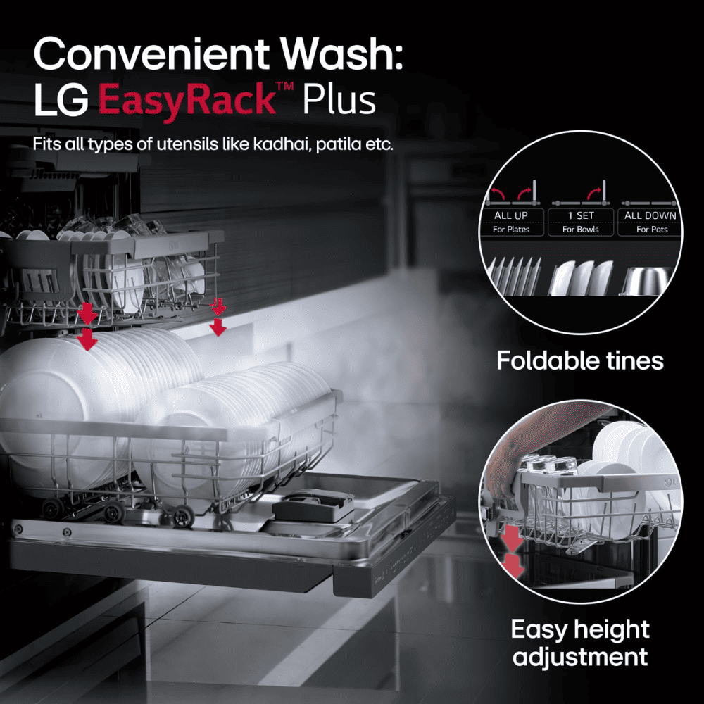 LG  14 Place Setting Free Standing Dishwasher with TrueSteam, QuadWash Easy Rack Plus (DFB424FP,Silver)