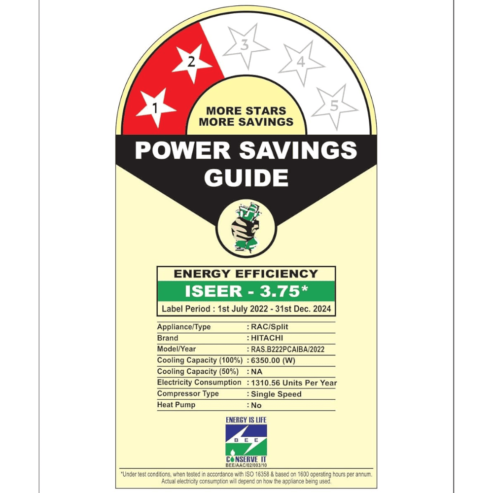 Hitachi 1.8 ton 2 Star Fixed Speed Split Air Conditioner (RAS.B222PCAIBA)