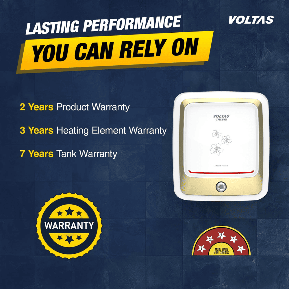 Voltas 15 Ltrs Storage 5 Star Wall Mounting Water Heater Geyser (Crysta 155SPBWT BLACK)