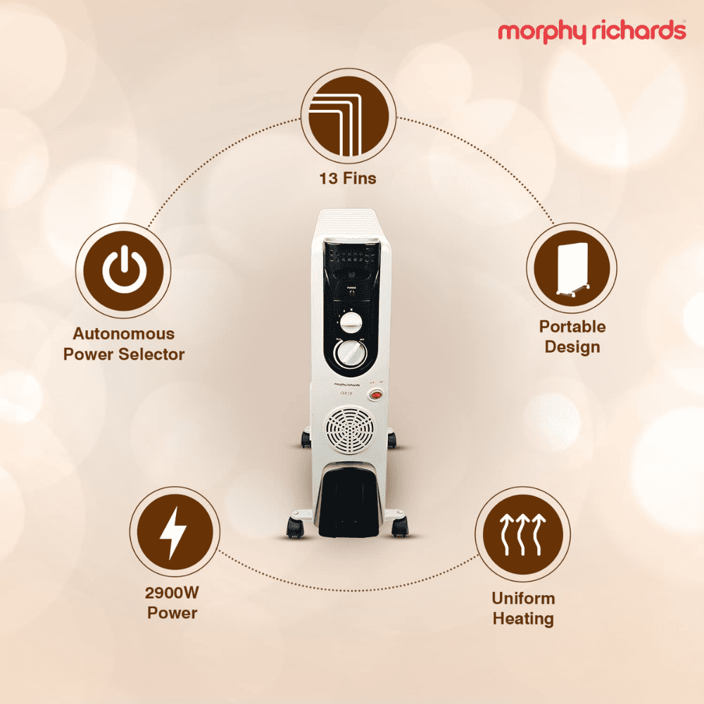 Morphy Richards 13 Straight Fins, 2900 Watts Oil Filled Radiator Room Heater (OFR 13 F, White)