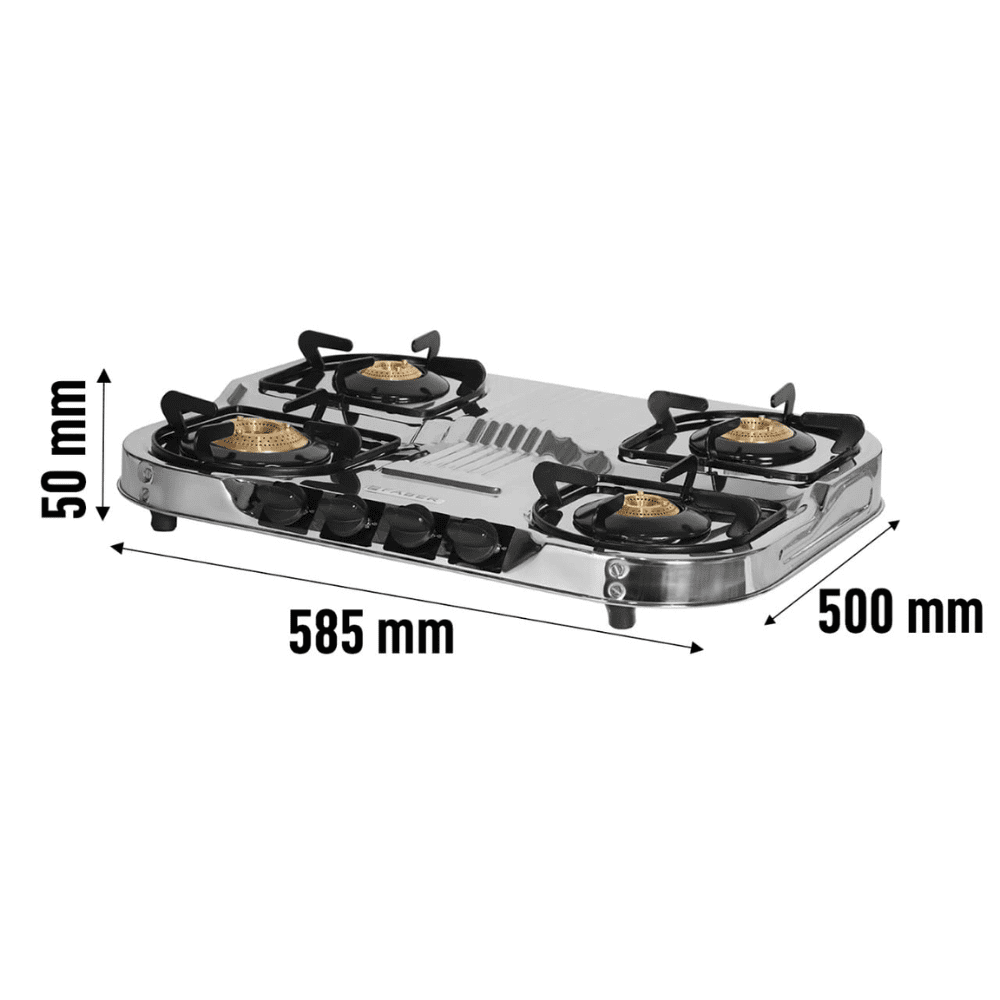 Faber Cooktop, ASTRA 4B SS, 4 Burner 60 cm Manual Ignition Glass Top Brass Burners 4 Medium Gas Stove Glass (Steel Silver Grey)