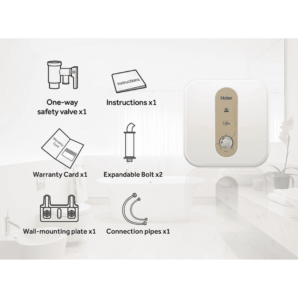 Haier 15 Ltrs Vertical Storage, Wall Mounting Water Heater Geyser (ES15V-S1, White)