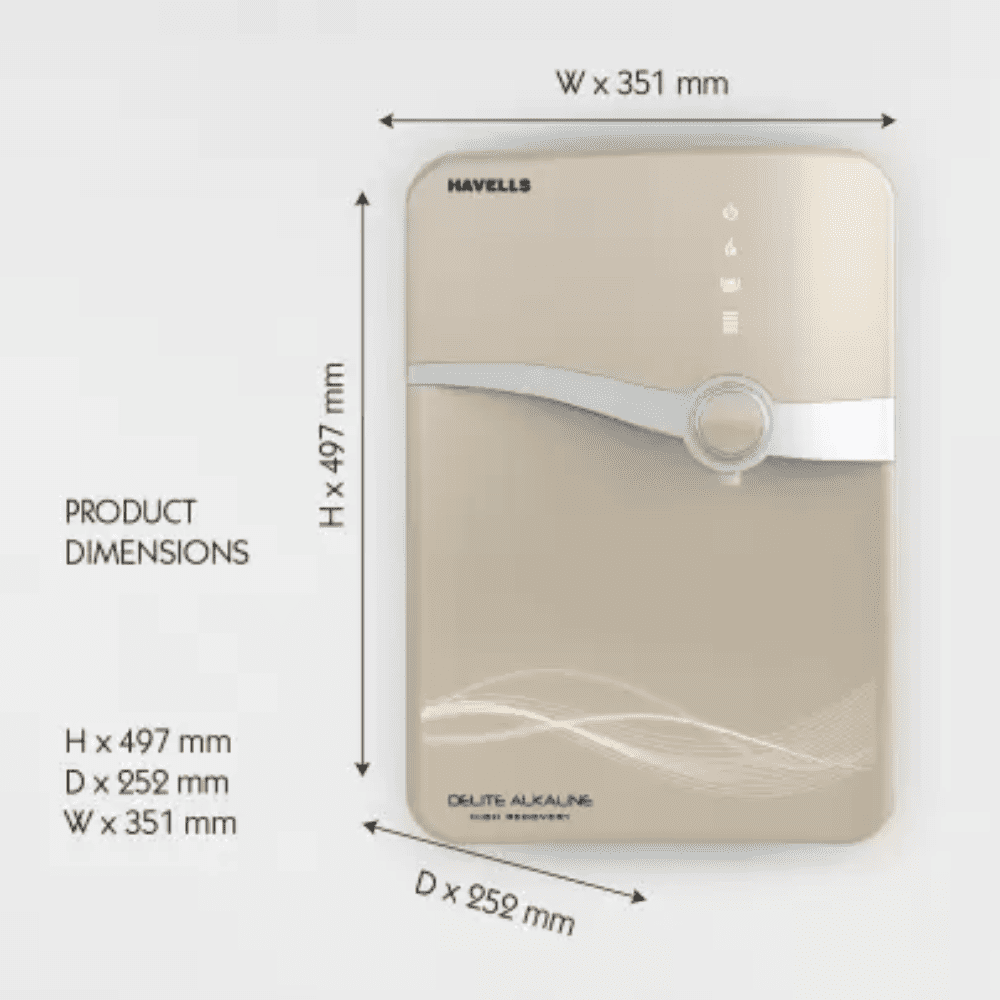 Havells Delite HR, 6.5 Ltrs Alkaline High Recovery RO + ECO + UV Alkaline Water Purifier, Beige & Silver