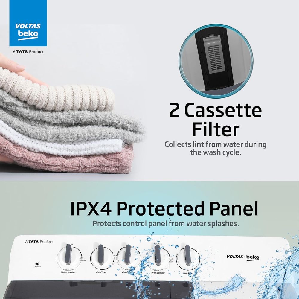 Voltas 10 Kg 5 Star Semi-Automatic Top Load Washing machine (WTT100UPA, White & Grey)