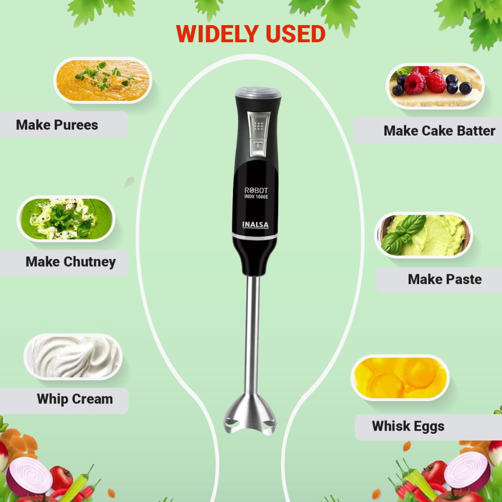Inalsa Robot Inox, 1000 Watts Stainless Steel Stem Hand Blender (Black and white)