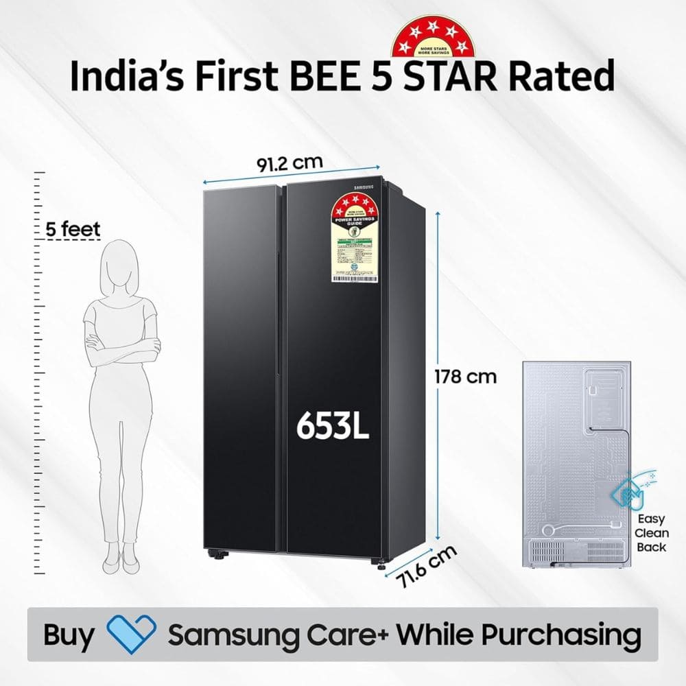 Samsung 653 Ltrs 5 Star, Inverter Frost Free, Side-by-Side Refrigerator (RS76CG8115B1)
