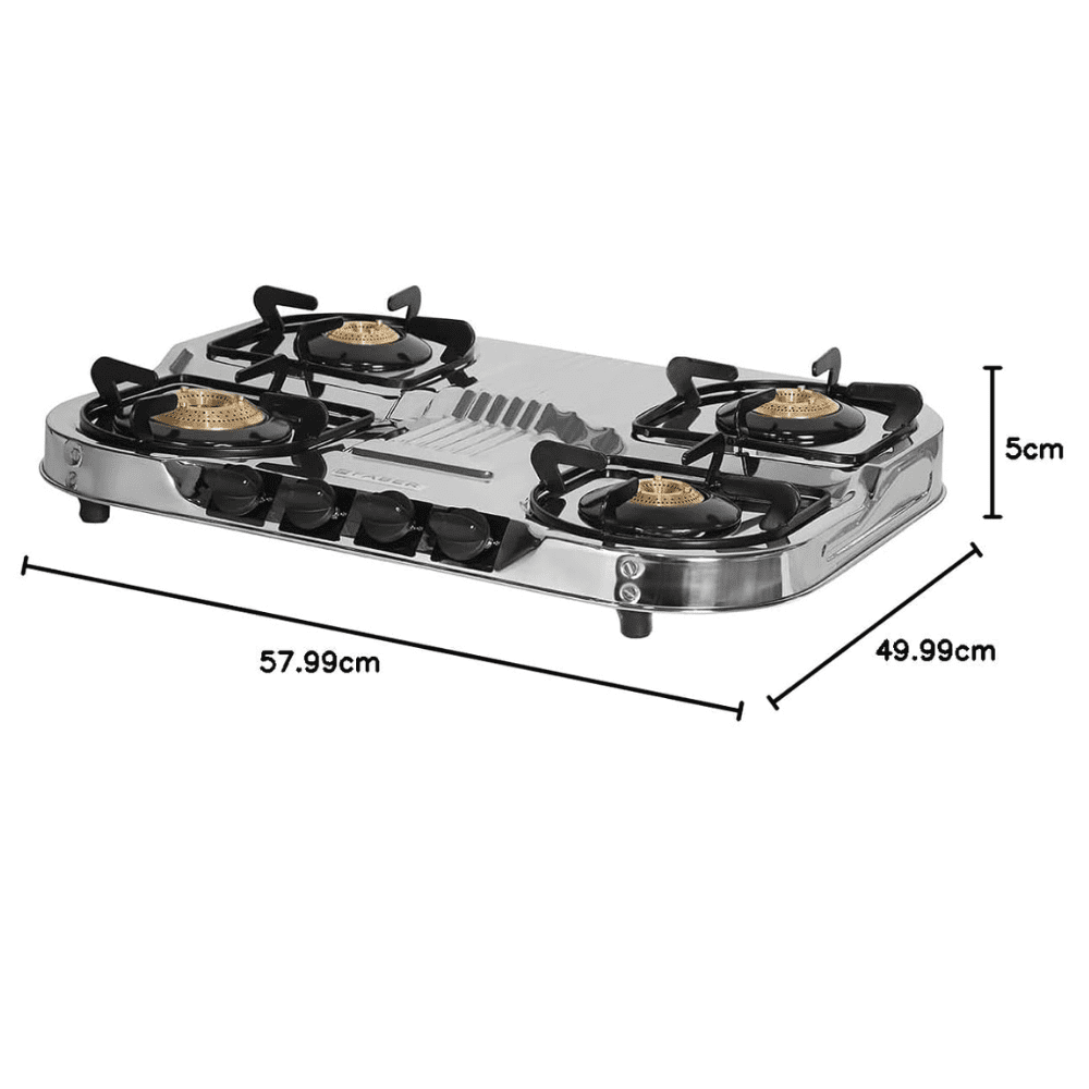 Faber Cooktop, ASTRA 4B SS, 4 Burner 60 cm Manual Ignition Glass Top Brass Burners 4 Medium Gas Stove Glass (Steel Silver Grey)