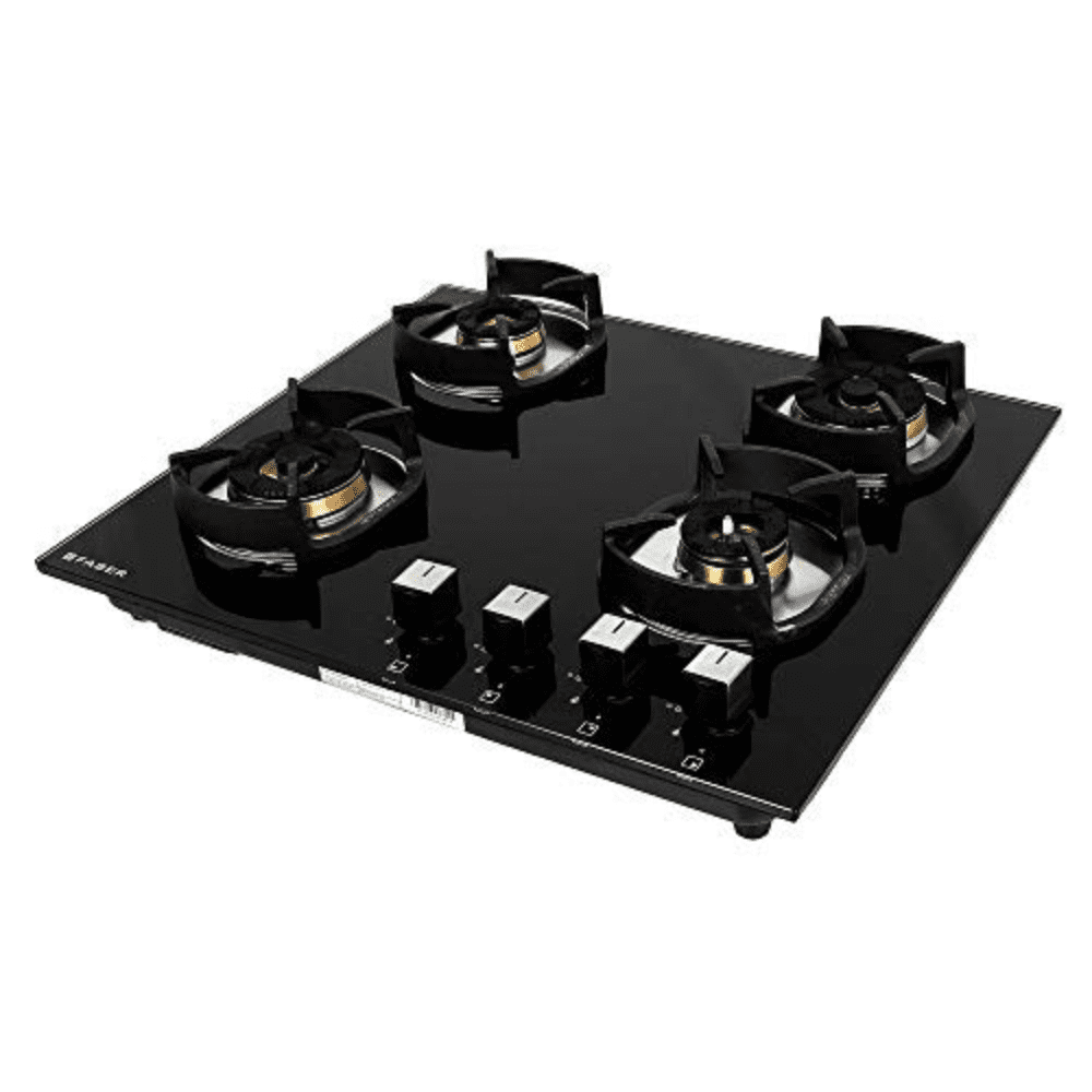 Faber Hob Nexus IND HT604 CRS BR CI AI, 4 Burner 60 cm Auto Electric Ignition Glass Top Brass Burners 4 Medium Gas Stove (Black)