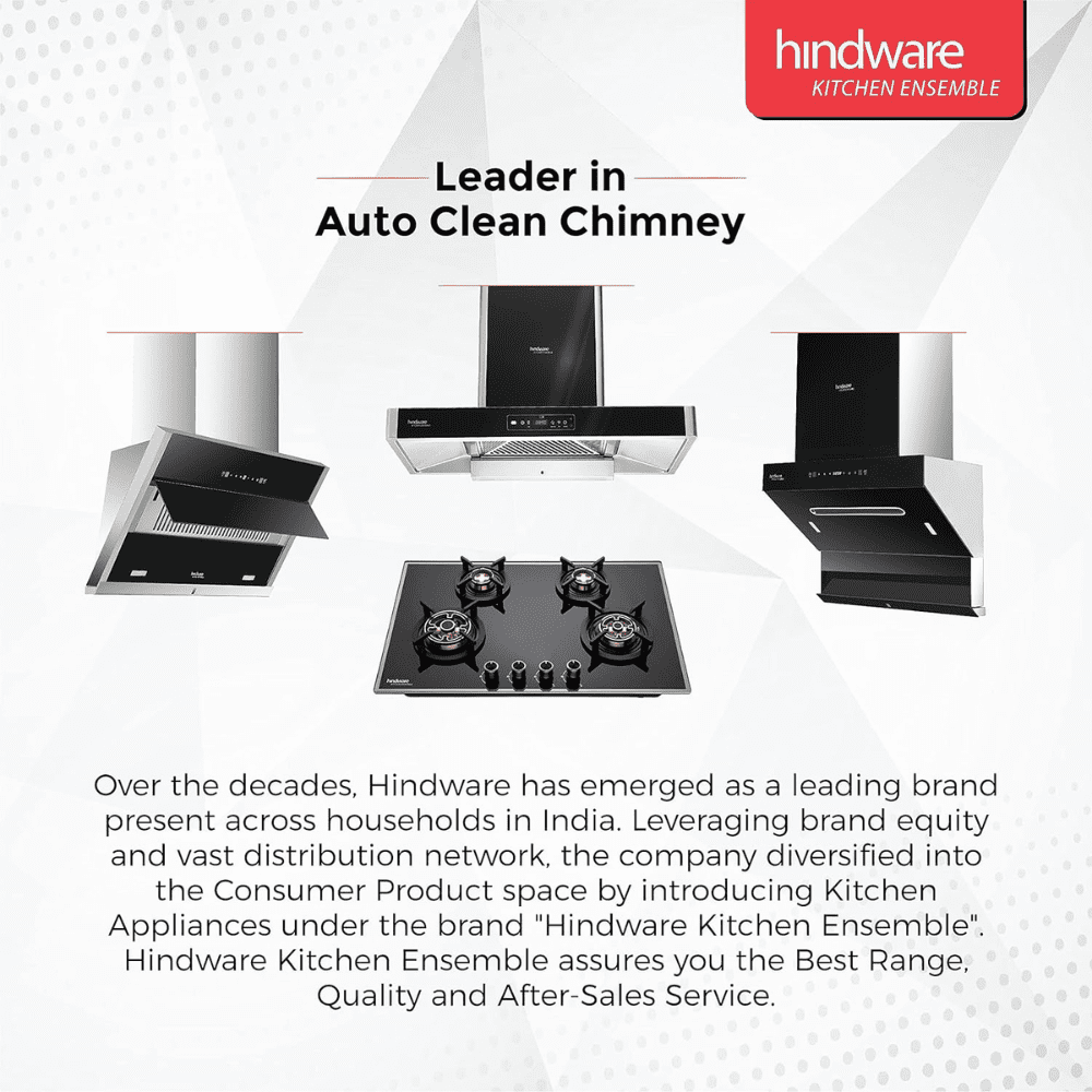 Hindware OPTIMUS BLK, 60 cm 1400 m3/hr Auto-Clean Filterless Wall Mounted Kitchen Chimney (Black)