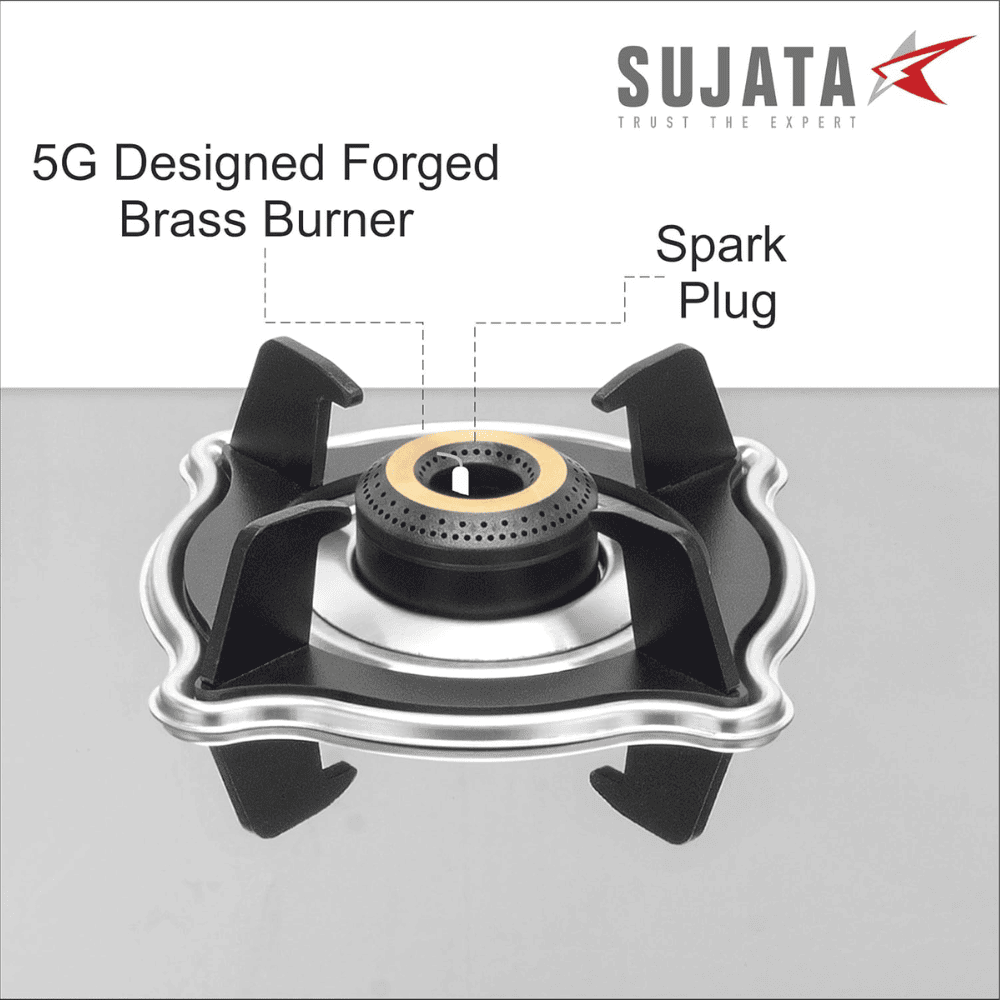 Sujata Cooktop Robusto AI, 2 Burner Auto Ignition Stainless Steel Gas Stove (Silver)