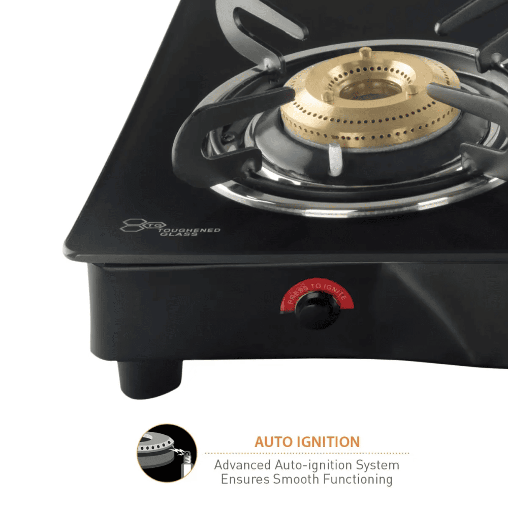 Hindware Cooktop, ARMO GL 3B BLK, 3 Burner Auto Manual Ignition Glass Top Brass Burner 1 Big + 1 Medium + 1 small Gas Stove (Black)