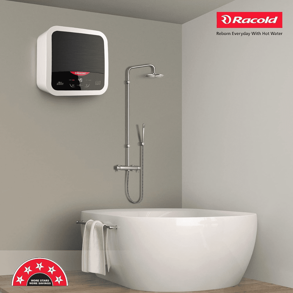 Racold 25 Ltrs Vertical Storage, 5 Star Water Heater Geyser (OMNIS 25 DG 2KW B,Black & White)