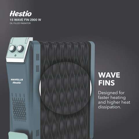 Havells Hestio Ofr 15 Wave Fins, 2900 Watts Oil Filled Radiators, Room Heater, Grey