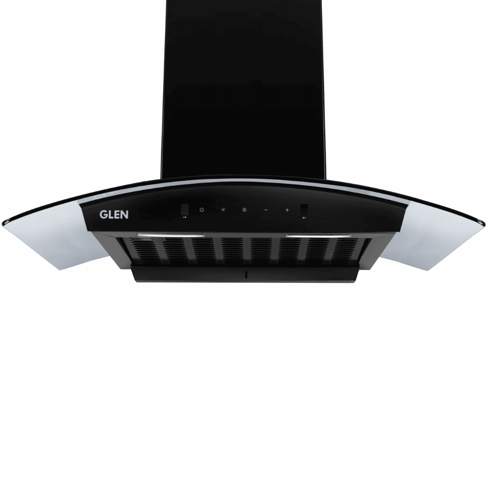 Glen 6058 BL, 75 cm 1200 m3/hr Heat Auto Clean Wall Mounted Curved Glass Kitchen Chimney, Filterless Technology (Black)