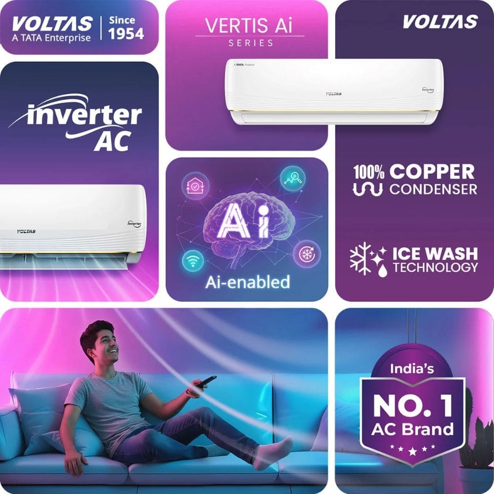 Voltas 1.5 Ton 5 Star Inverter Split Air Conditioner (SAC 185V VERTIS ZEST AI GOLD)