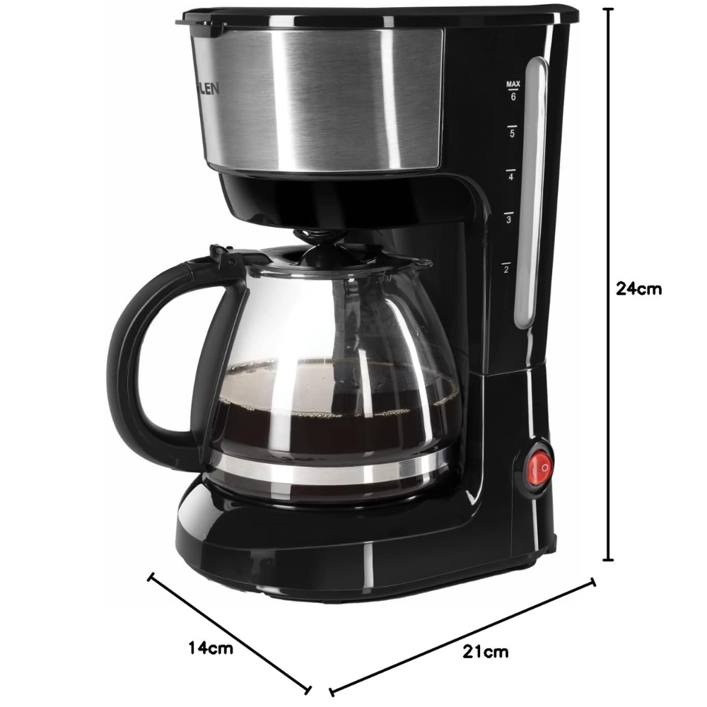 Glen 9052CM, 600 Watts Drip Brewer Coffee Maker Machine, for Home & Office Anti-drip system 750 ML (Black)