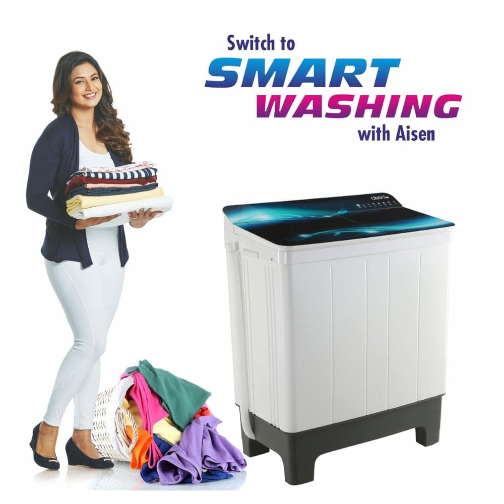 Aisen 8.5 Kg 5 Star Semi-Automatic Top Load Washing machine (A85SMT821,White & Green)