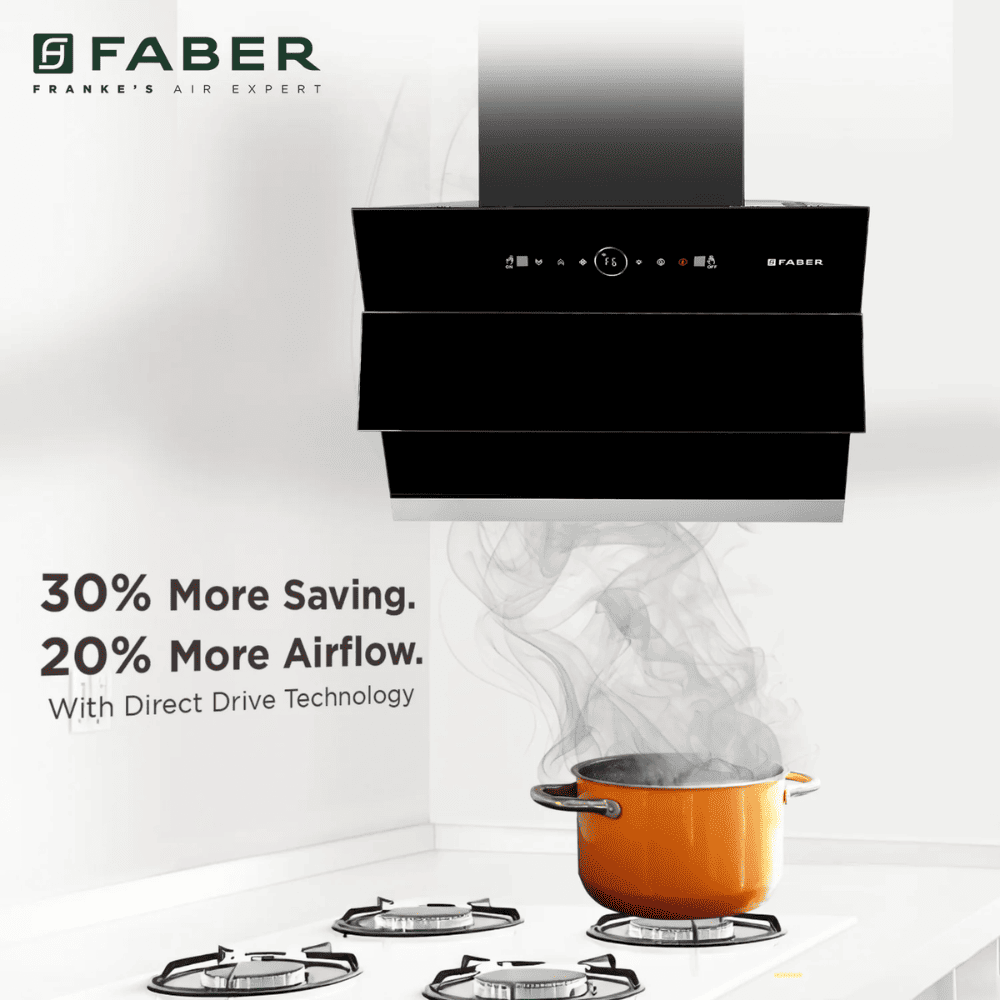 Faber COMET BLDC FL HC, 60 cm 1500 m3/hr Heat Auto Clean Wall Mounted Curved Glass Kitchen Chimney (Black)