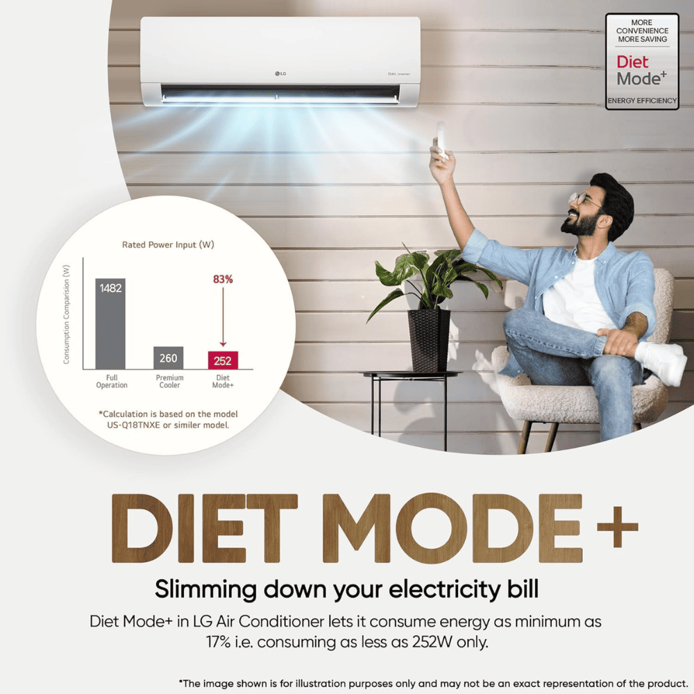 LG 2.0 Ton 3 Star DUAL Inverter Split Air Conditioner (US-Q24SNXE, 6-in-1 AI Convertible)