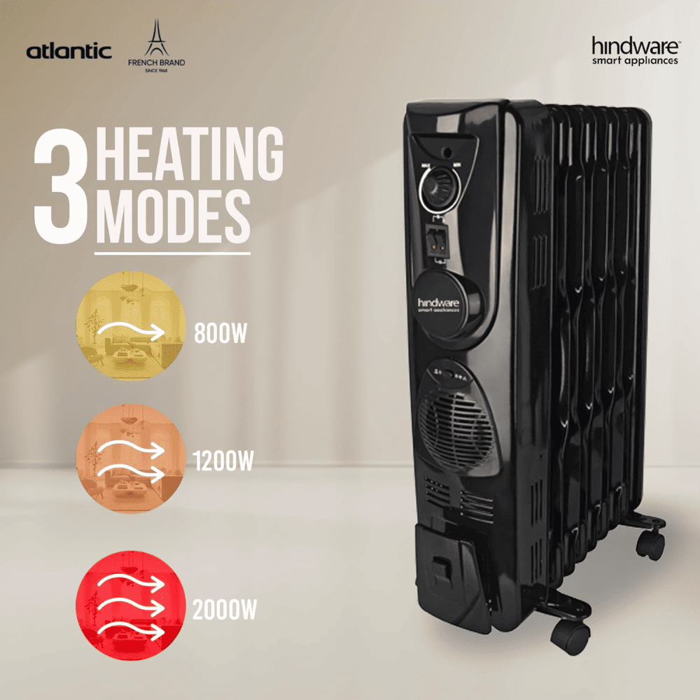 Hindware 11 Wave Fins, 2900 Watts Oil Filled Radiator Room Heater (Atlantic VELDA 11f, Black)