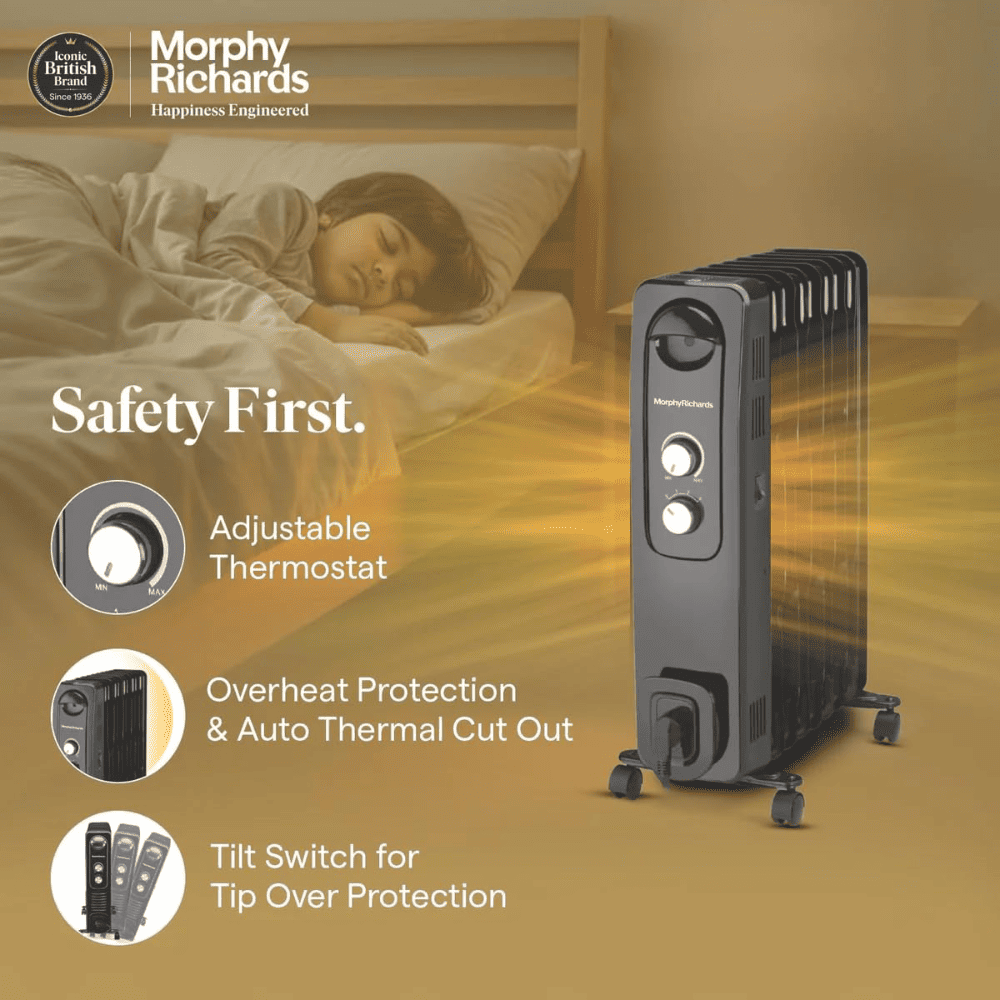 Morphy Richards 13 Wave Fins 2500 Watts Oil Filled Radiator Room Heater with PTC Fan (13F OFR Silent Heating Black)