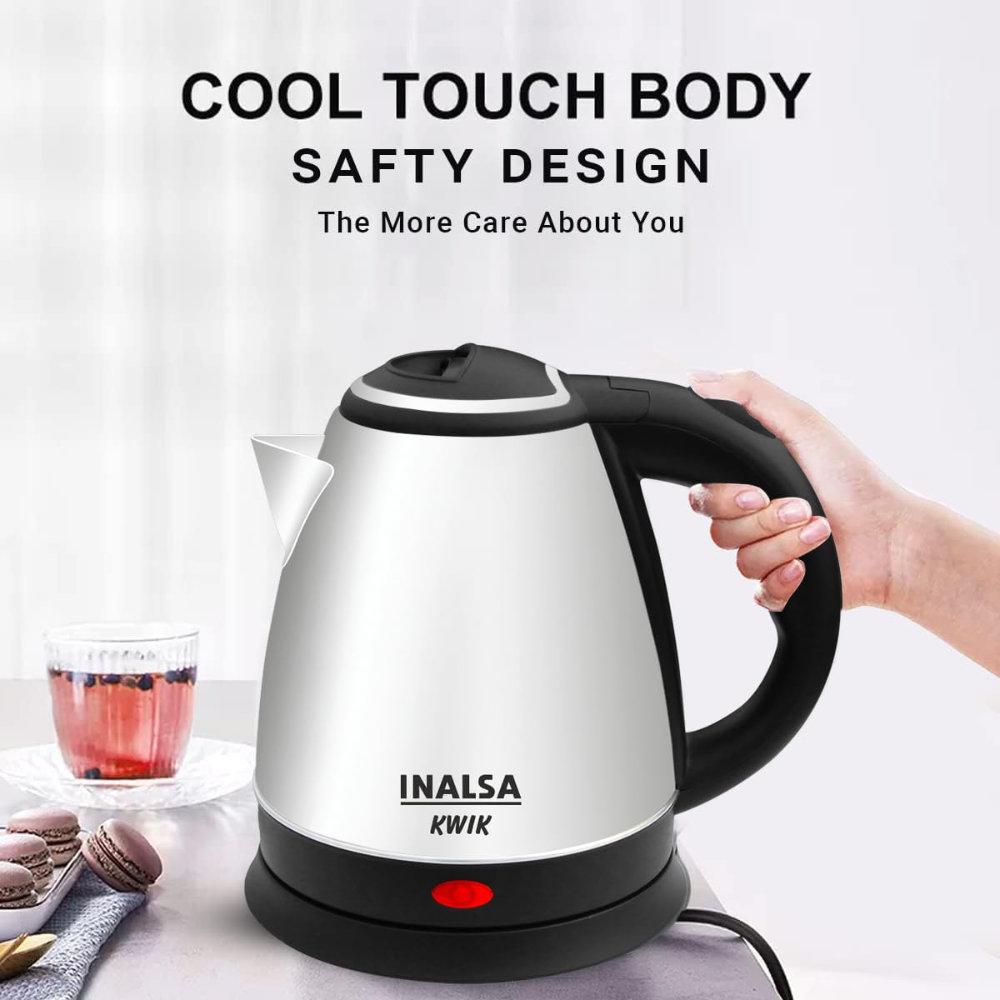 Inalsa ASTA , 1350 Watts 1.2 Litres Stainless Steel Hot Water Kettle (Black)