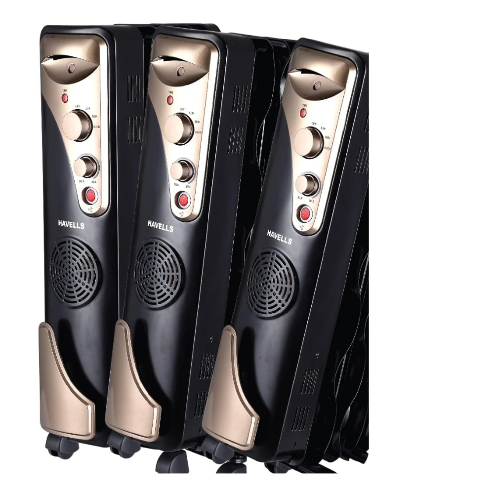 Havells 15 Wave Fins, 2900 Watts Oil Filled Radiators Room Heater with PTC Fan (GHROFBZK290, Black)