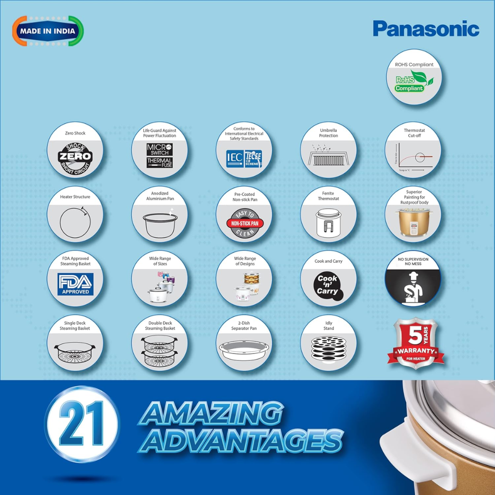 Panasonic SR-WA18H(SS), 1.8 Ltrs 660 Watts Electric Automatic Rice Cooker ( Burgundy)