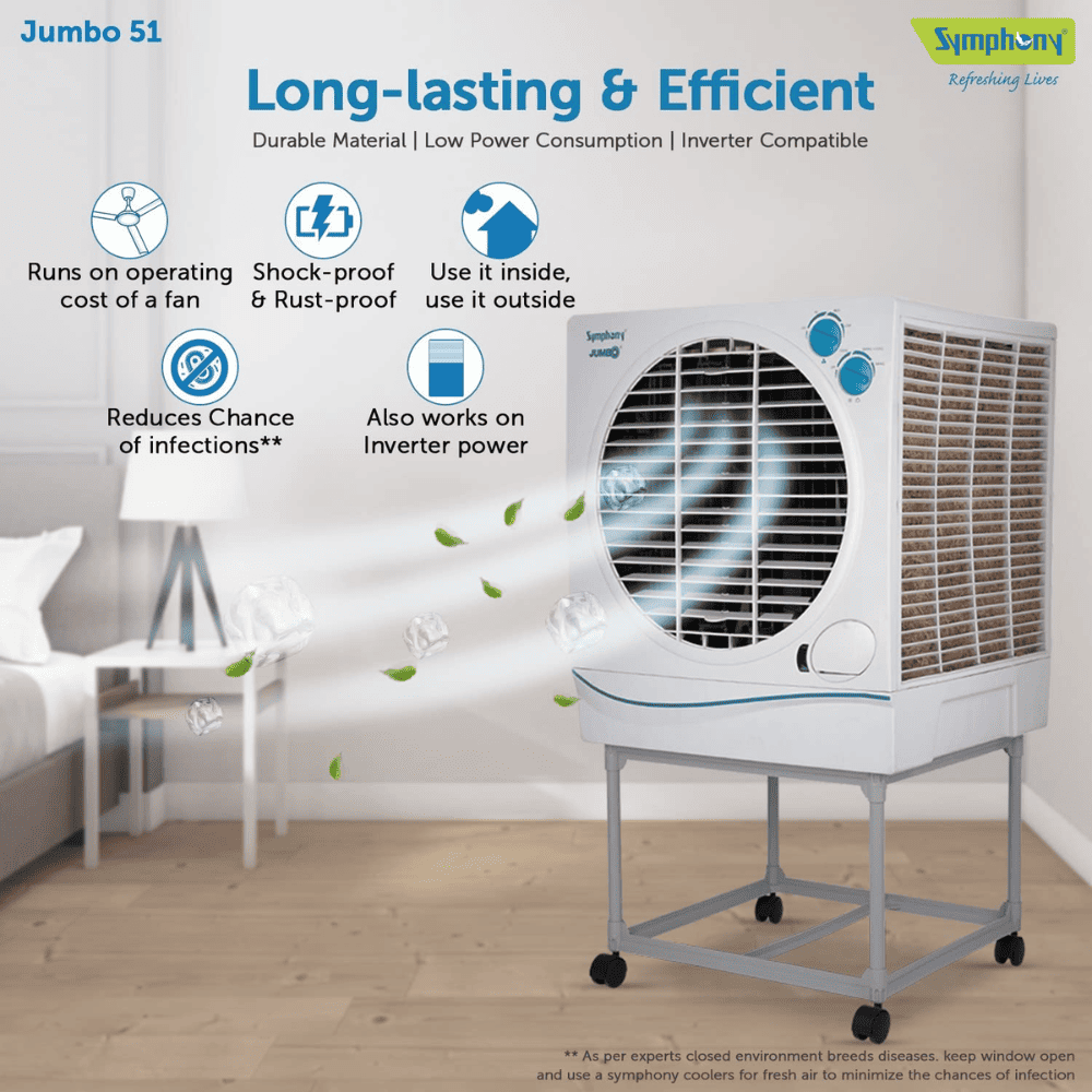Symphony JUMBO51L, 51 Ltrs Desert Air Cooler with Trolley – Ankur