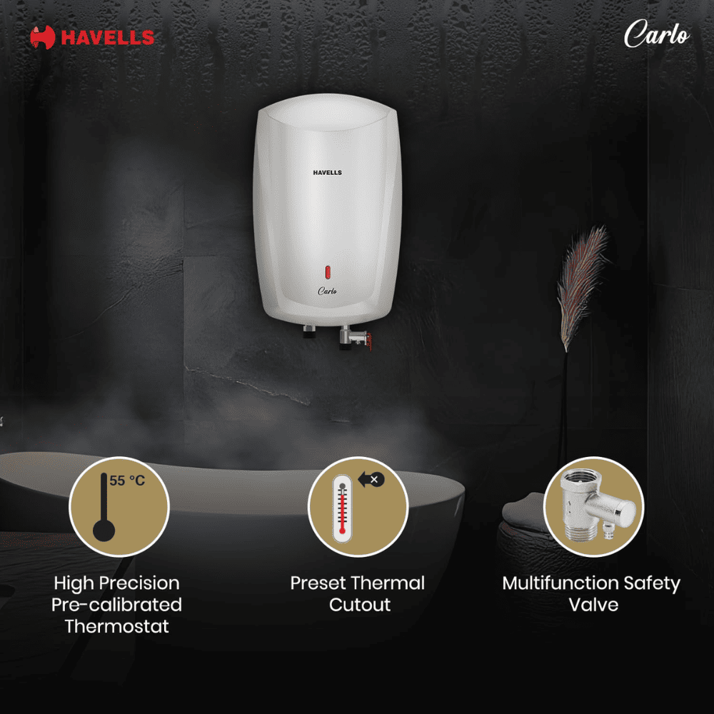 Havells 5 Ltrs Instant Water Heater 5 Star Water Heater Geyser (CARLO5L 3KW, White)