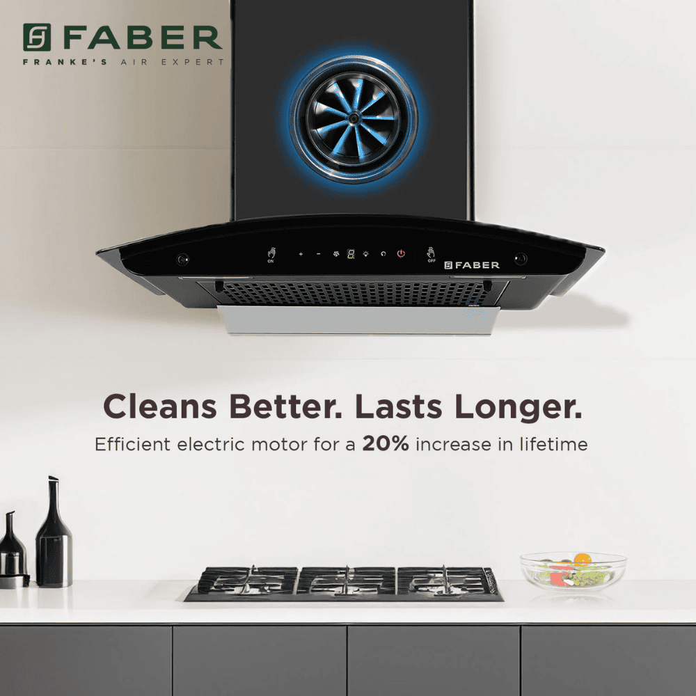 Faber MYSTIC, 60 cm 1200 m3/hr Heat Auto Clean Wall Mounted Curved Glass Kitchen Chimney (Black)