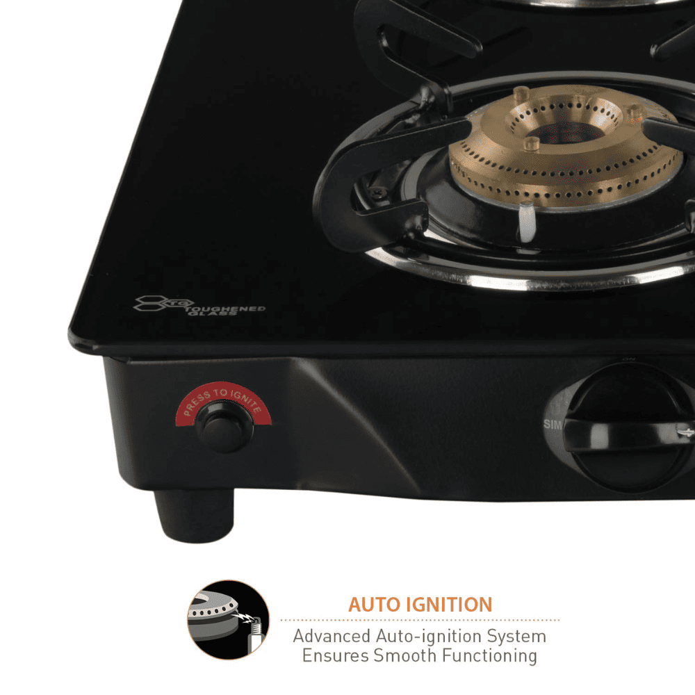 Hindware Cooktop, ARMO 4B GL BLK, 4 Burner Glass Top Brass Burner 2 Medium + 2 small Gas Stove (Black)