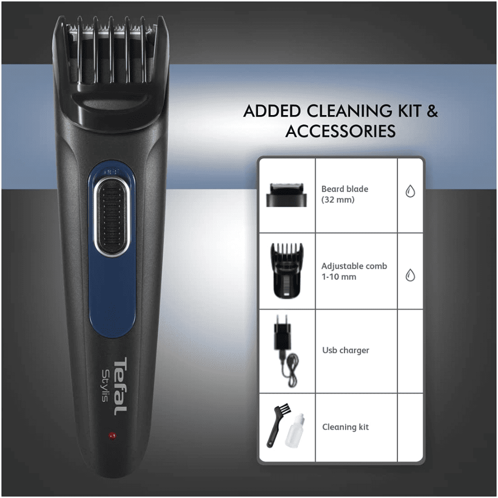Tefal Jt280001, Corded And Cordless Stylis Beard Trimmer With Stainless Steel Blades (Black)