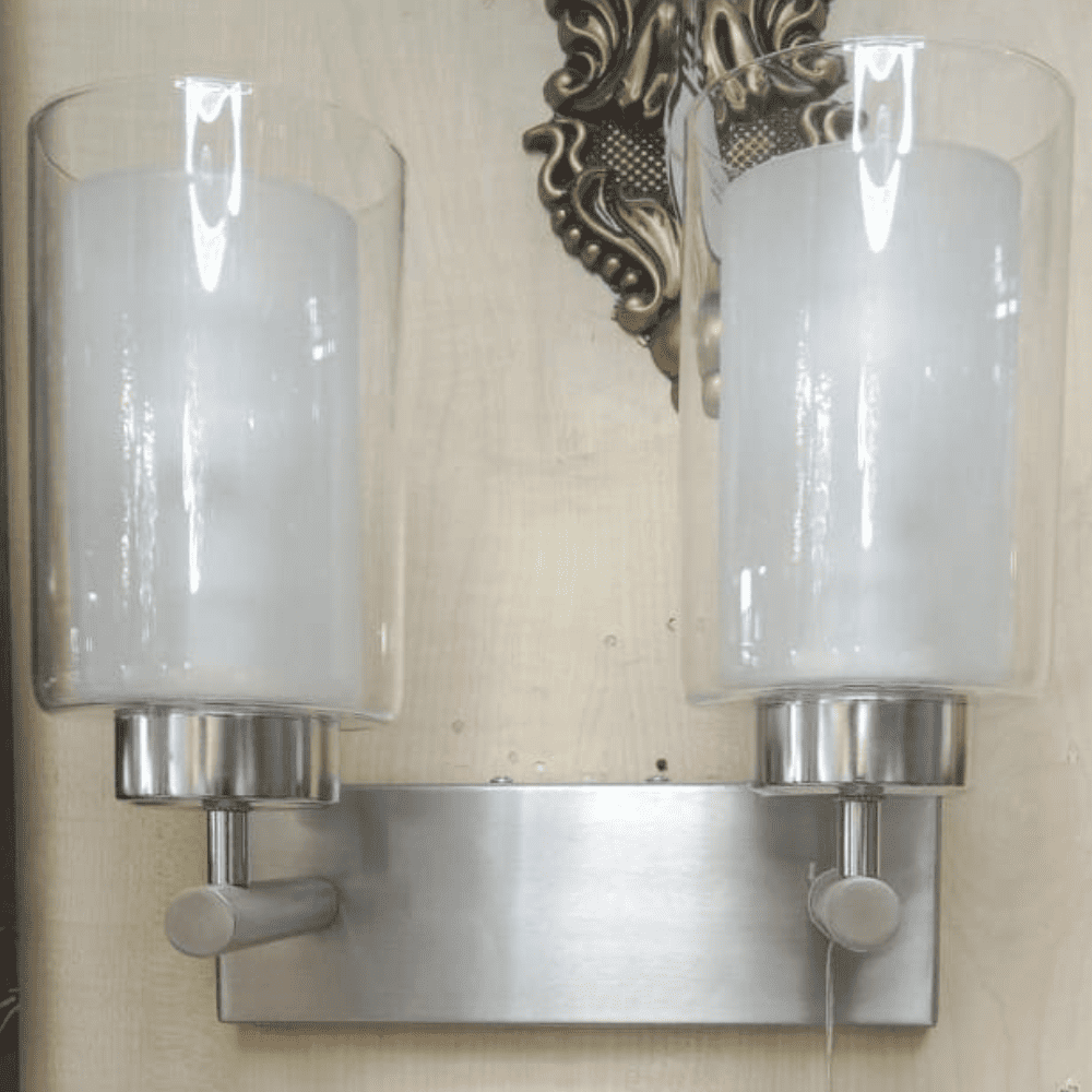 Wall Lamp, Brushed Silver Double Glass Shade for Bathroom and Living Room Bathroom (XB-W1195-1-BN2)