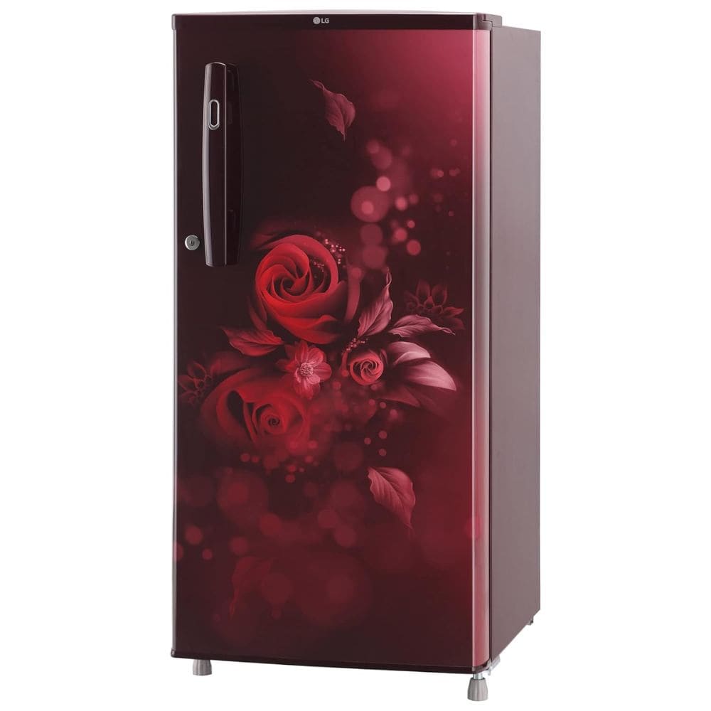 LG 190 Ltrs 2 Star Inverter Direct Cool Single Door Refrigerator Glass Shelves (GL-B199OSEC, Scarlet Jasmine)