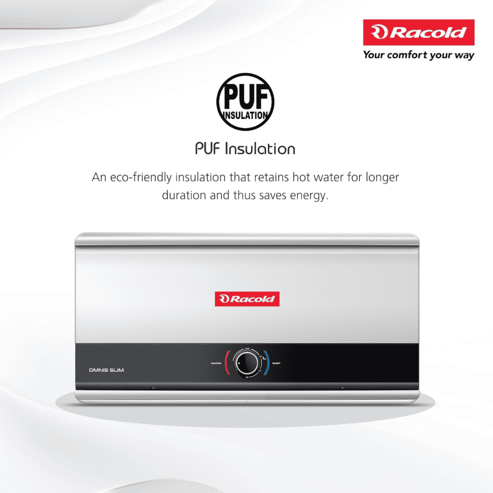 Racold 15 Ltrs Horizontal Storage Wall Mounting Water Heater Geyser (Omnis 15L Slim, White)