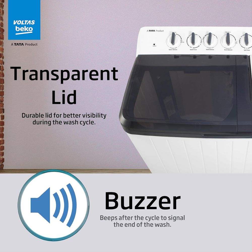 Voltas 10 Kg 5 Star Semi-Automatic Top Load Washing machine (WTT100UPA, White & Grey)