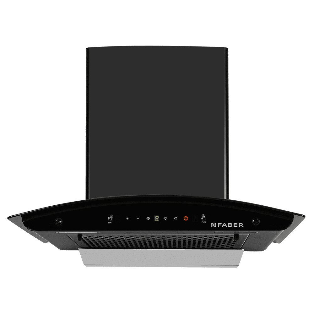 Faber MYSTIC, 60 cm 1200 m3/hr Heat Auto Clean Wall Mounted Curved Glass Kitchen Chimney (Black)