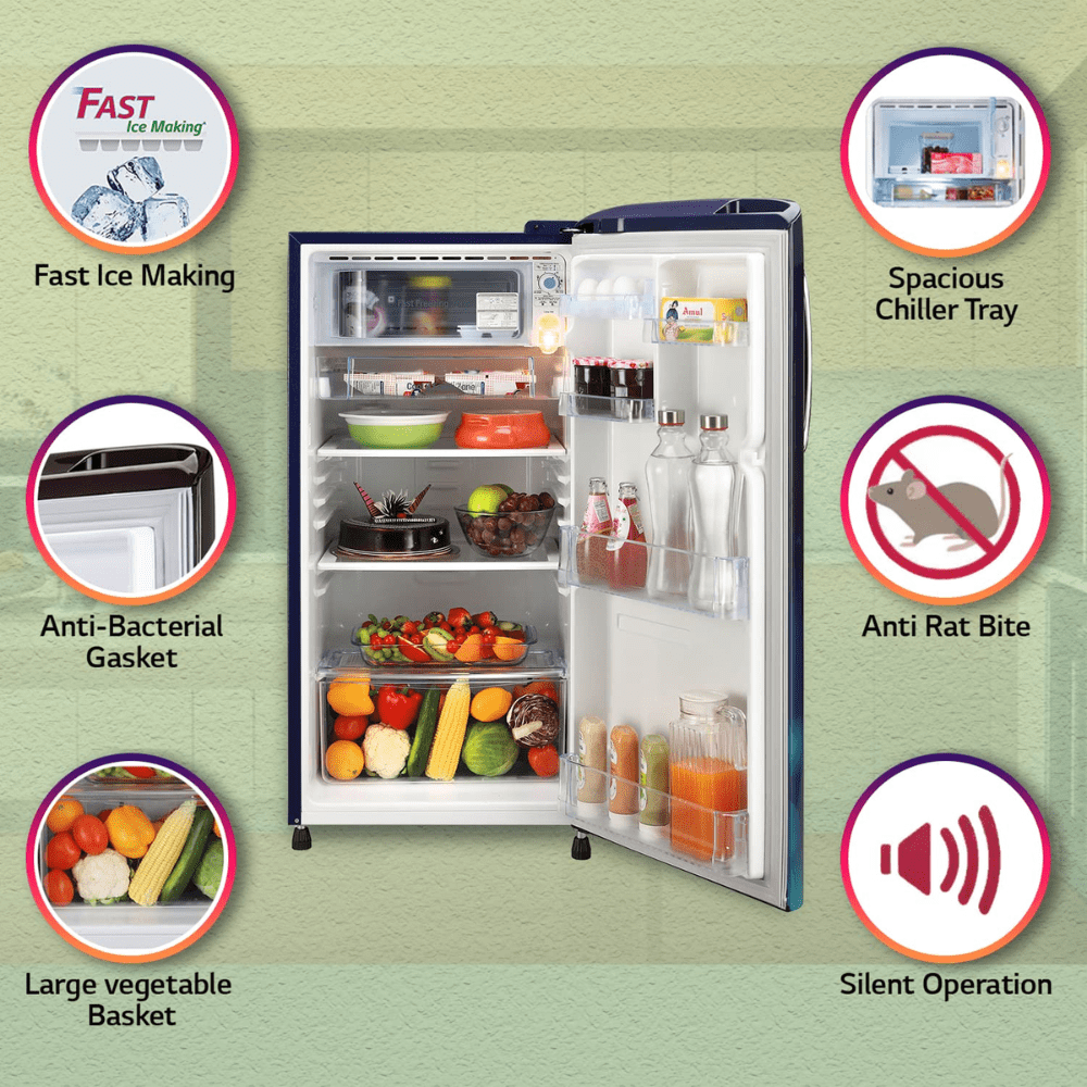 LG 185 Ltrs 3 Star Inverter Direct Cool Single Door Refrigerator (GL-B201APZD, Shiny Steel)