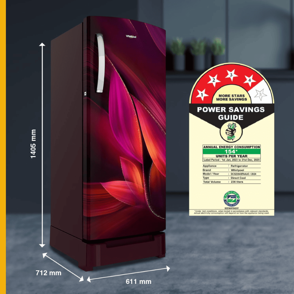 Whirlpool 236 Ltrs 4 Star, Inverter Frost Free, Single Door Refrigerator (260 IMPRO PRM 3S WINE)